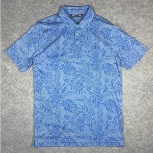 Travis Mathew Mens Blue Palm Leaf Print Golf Polo Shirt Size S